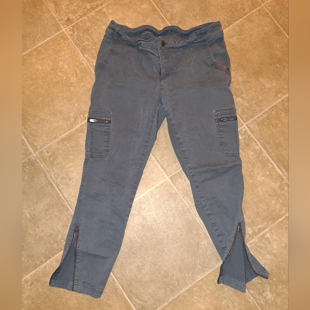 Blue Cargo Pants with Zipper Details